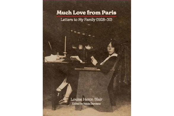 The cover of the new book "Much Love from Paris: Letters to My Family (1928-30)." It features a sepia-toned image of a 1920s woman leaning back with her legs crossed in a chair, facing sideways, her face turned to face us.