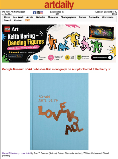 A screenshot of the Art Daily website, showing an article that focuses on the book “Harold Rittenberry: Love Is All"